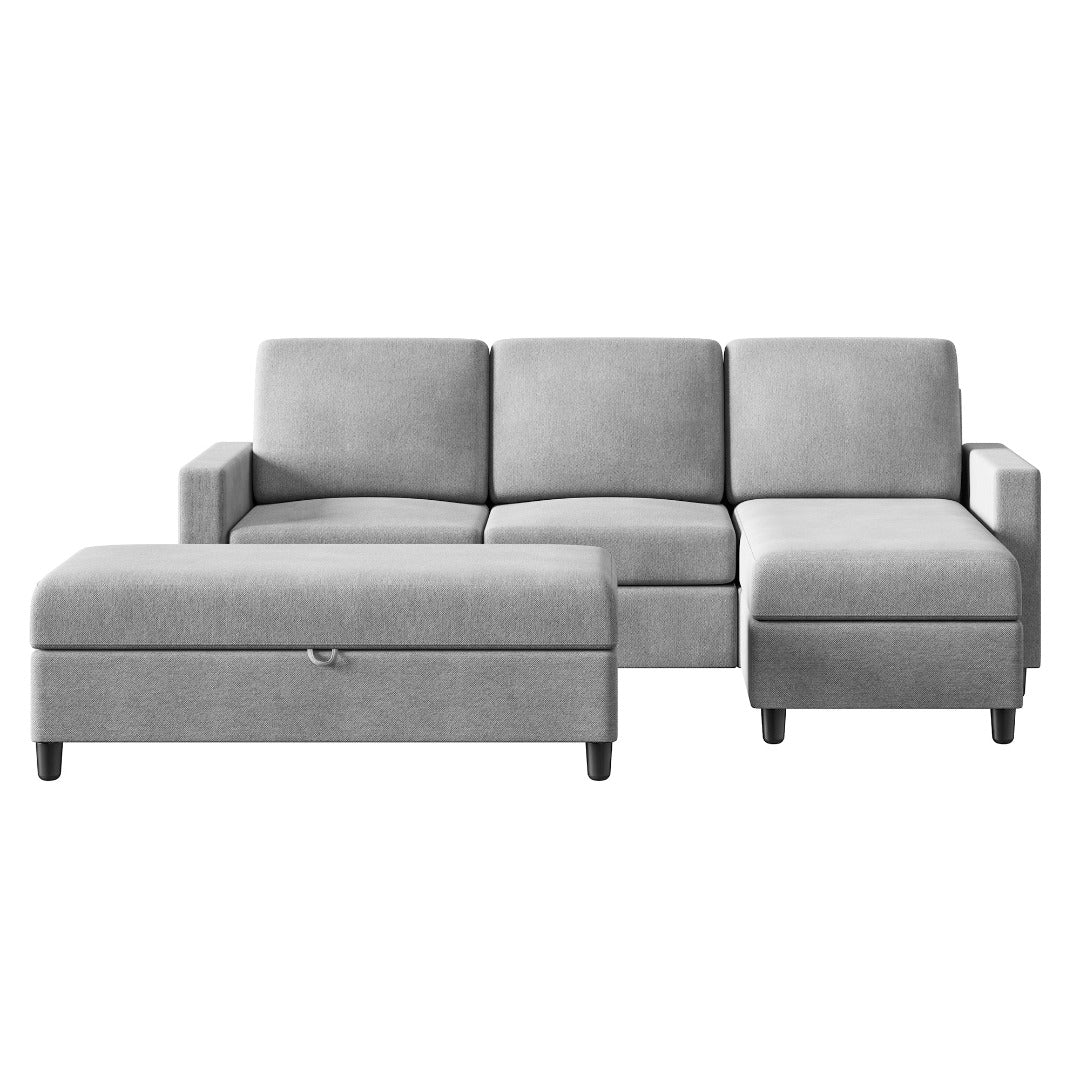 Walsunny Sectional Sofa With Long Storage Ottoman For Small Apartment#color_light-grey