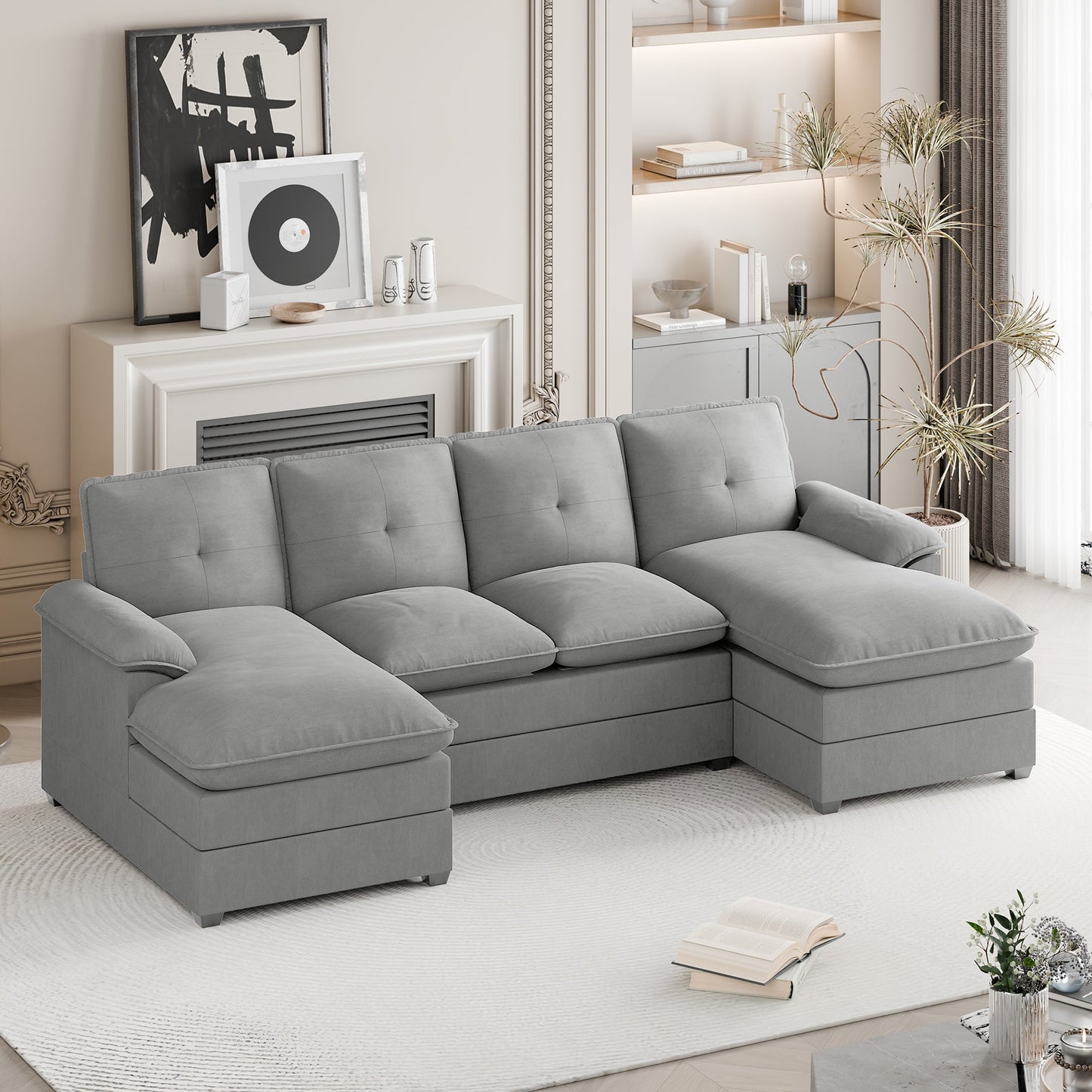 Walsunny 109'' 4-Seat U Shaped Modern Sectional Sofa With Double Chaise for Apartment, Studio, Office