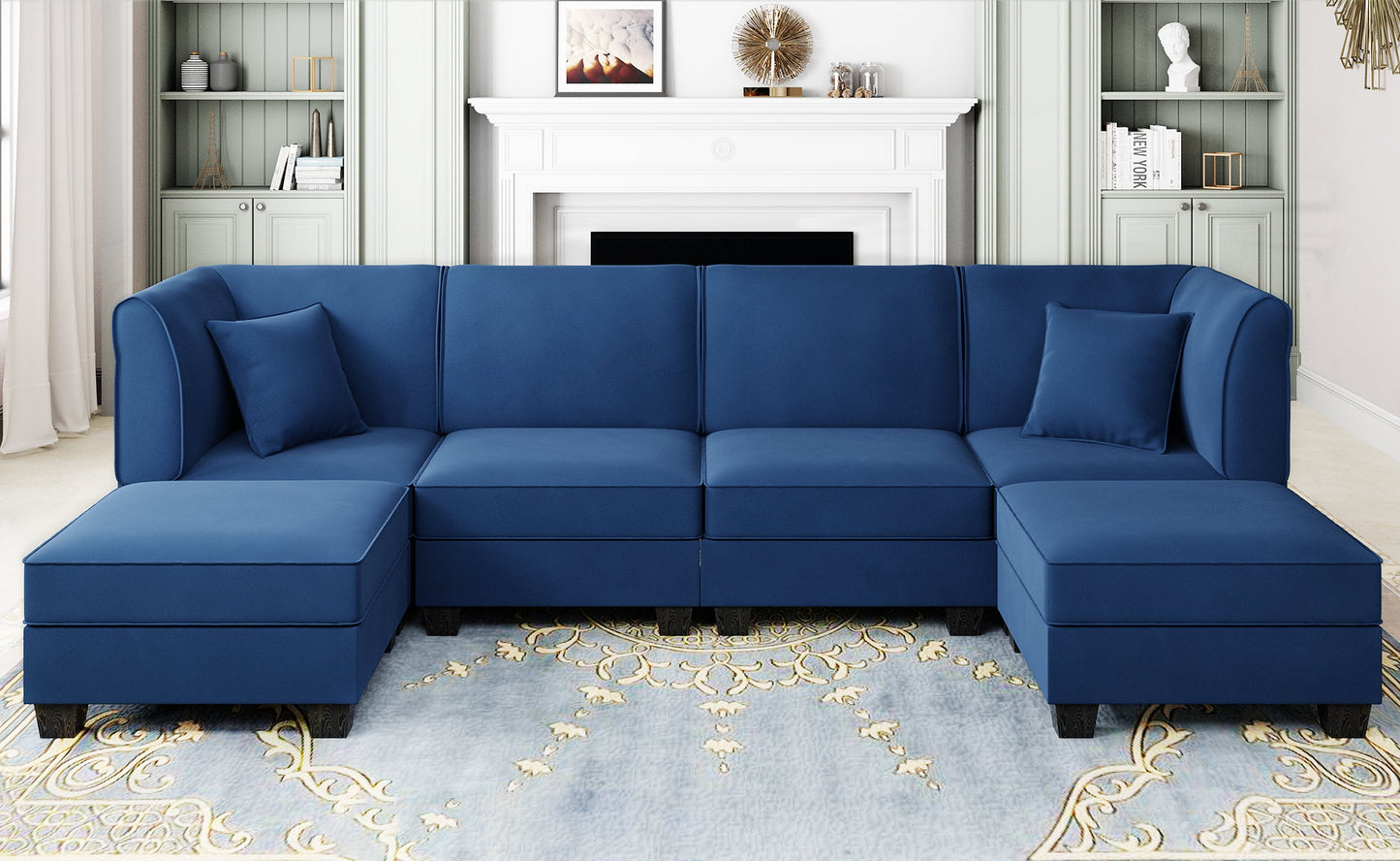 Walsunny U-Shape Convertible Sectional Sofa Couch with 6 Seats