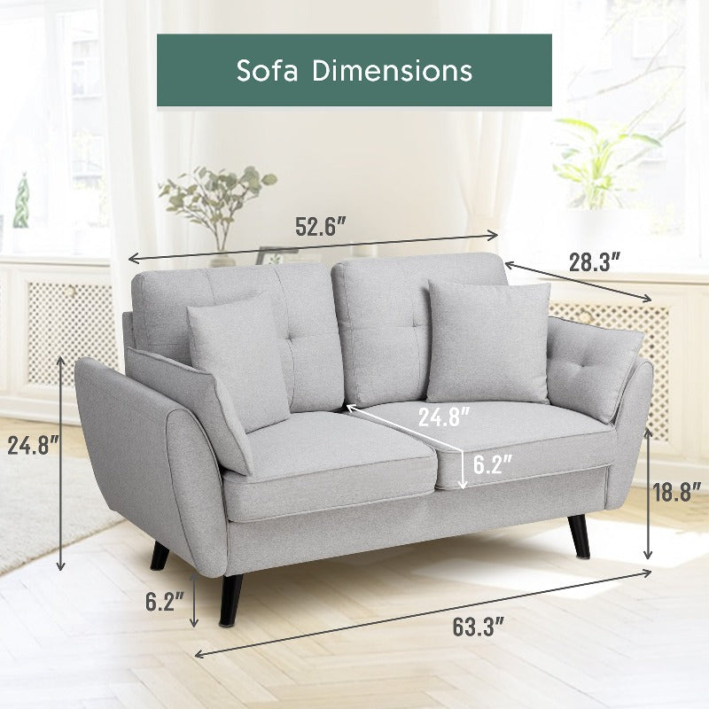 Walsunny 63‘’ Loveseat 2-Seat Sofa Couch With Pillows#color_light-grey