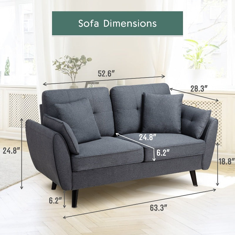 Walsunny 63‘’ Loveseat 2-Seat Sofa Couch With Pillows#color_dark-grey