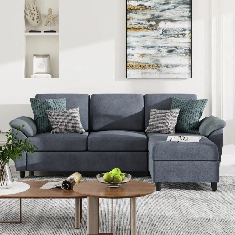 Walsunny 3 Seat L-Shaped Sectional Sofa With Movable Ottoman#color_dark-grey