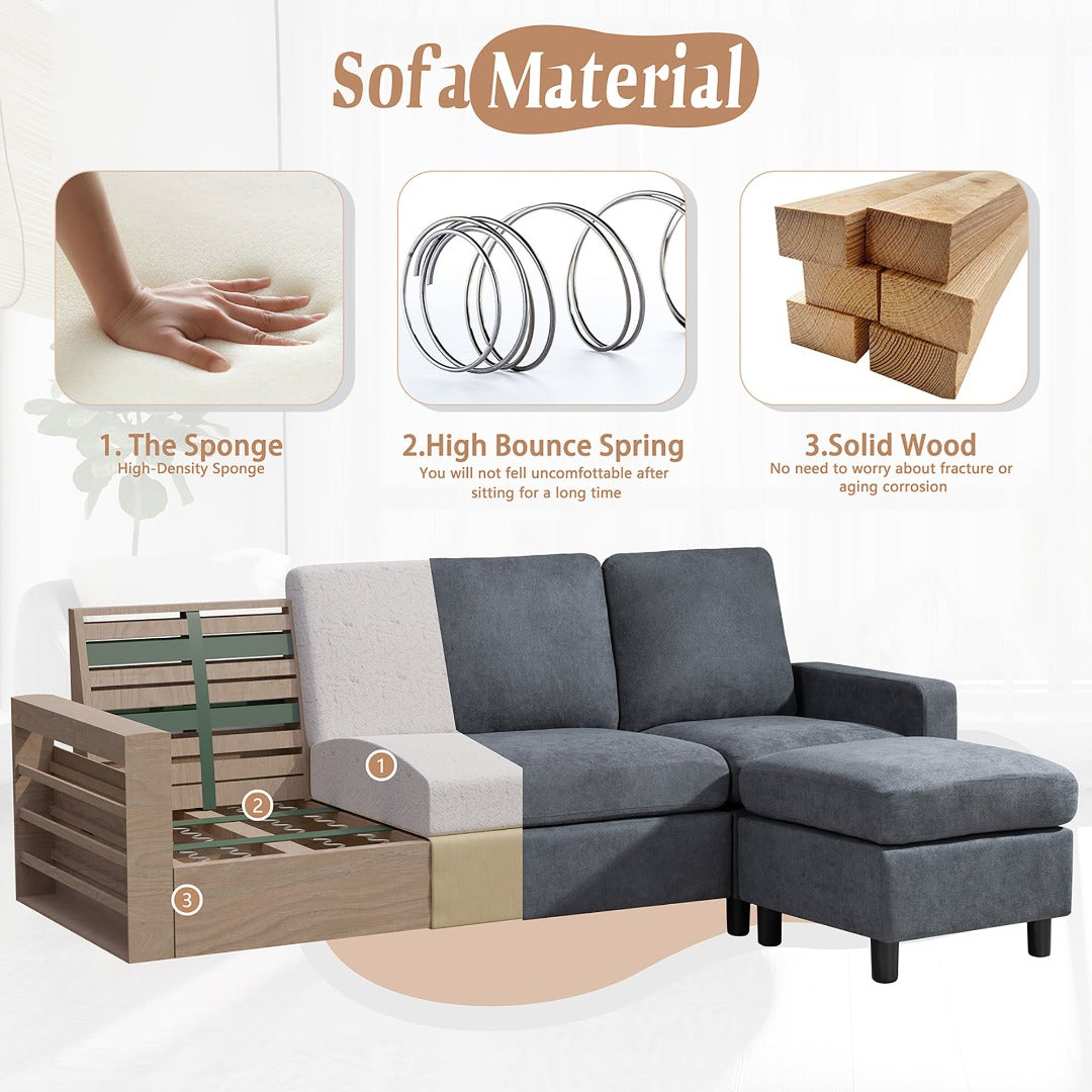 Walsunny Sectional Sofa With Long Storage Ottoman For Small Apartment#color_dark-grey