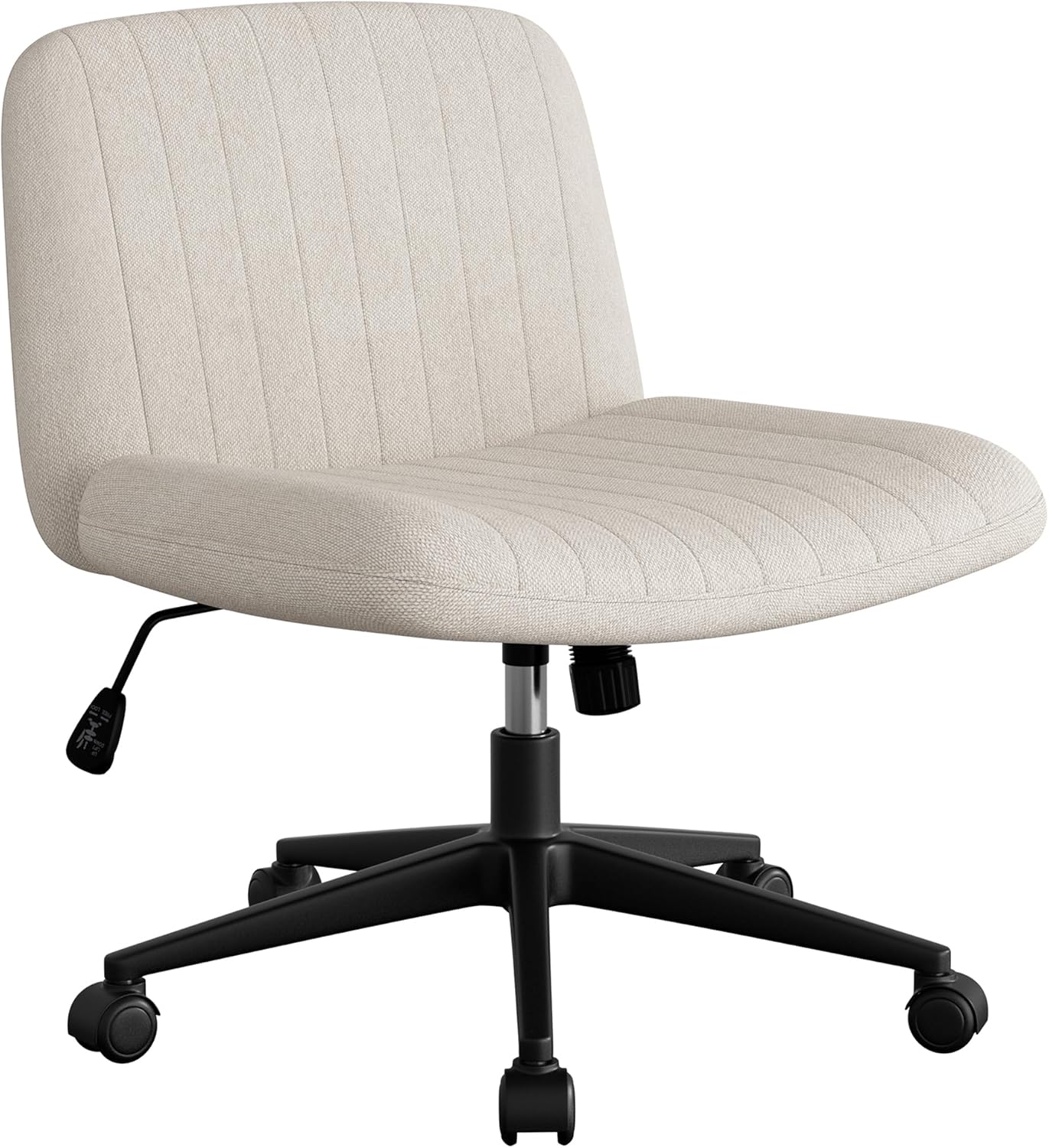 Walsunny Criss Cross Chair with Wheels, Comfy Armless Vanity Chairs with Back & Wide Seat, Comfortable Fabric Cross Legged Desk Chair’s Swivel