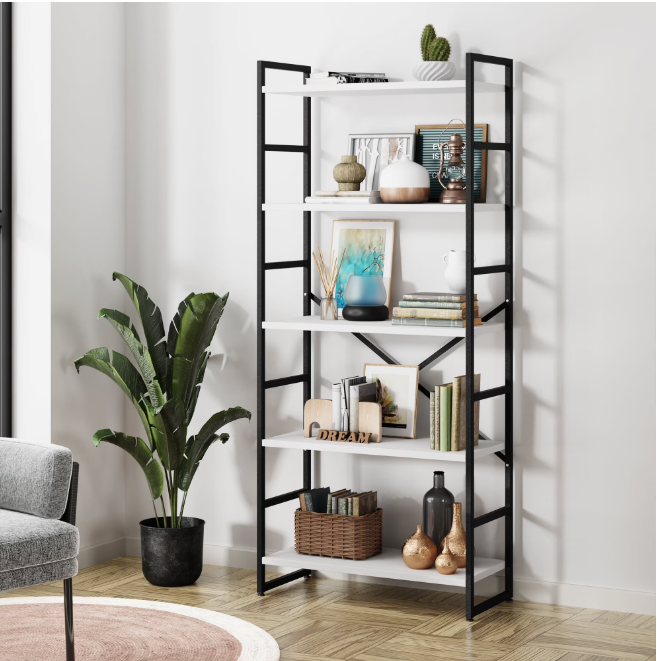 Walsunny Bookshelves Wooden Bookcases 5 Tiers H-Shaped Bookshelf with 5 Open Display Shelves
