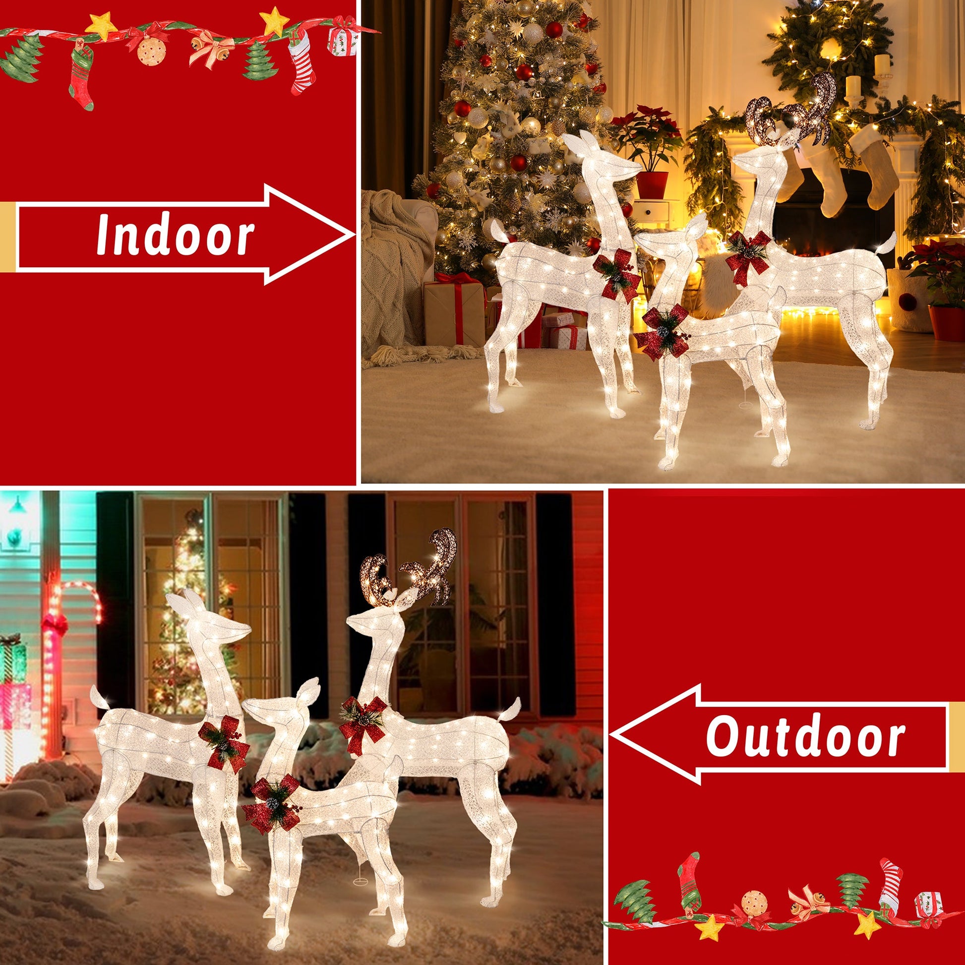 Walsunny LED Lighted Christmas Deer Family Display Set