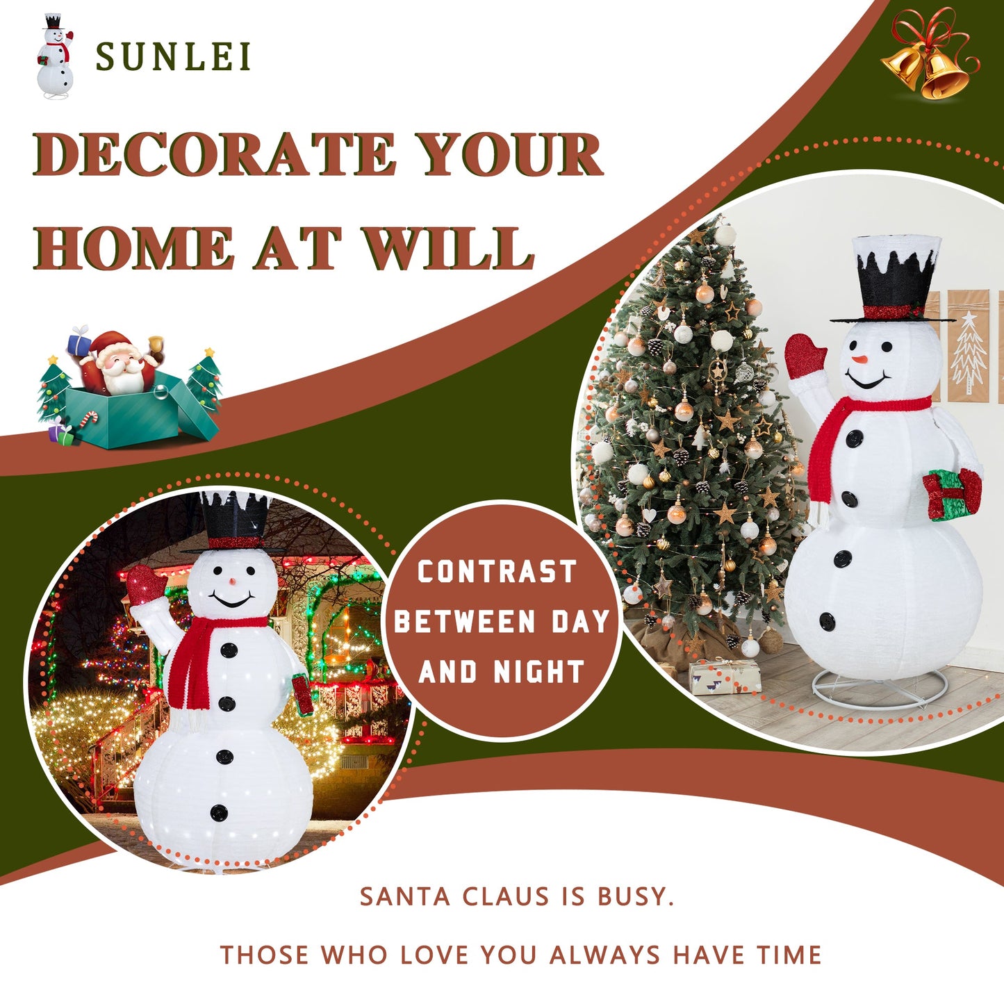 Walsunny LED Lighted Christmas Snowman, White Light