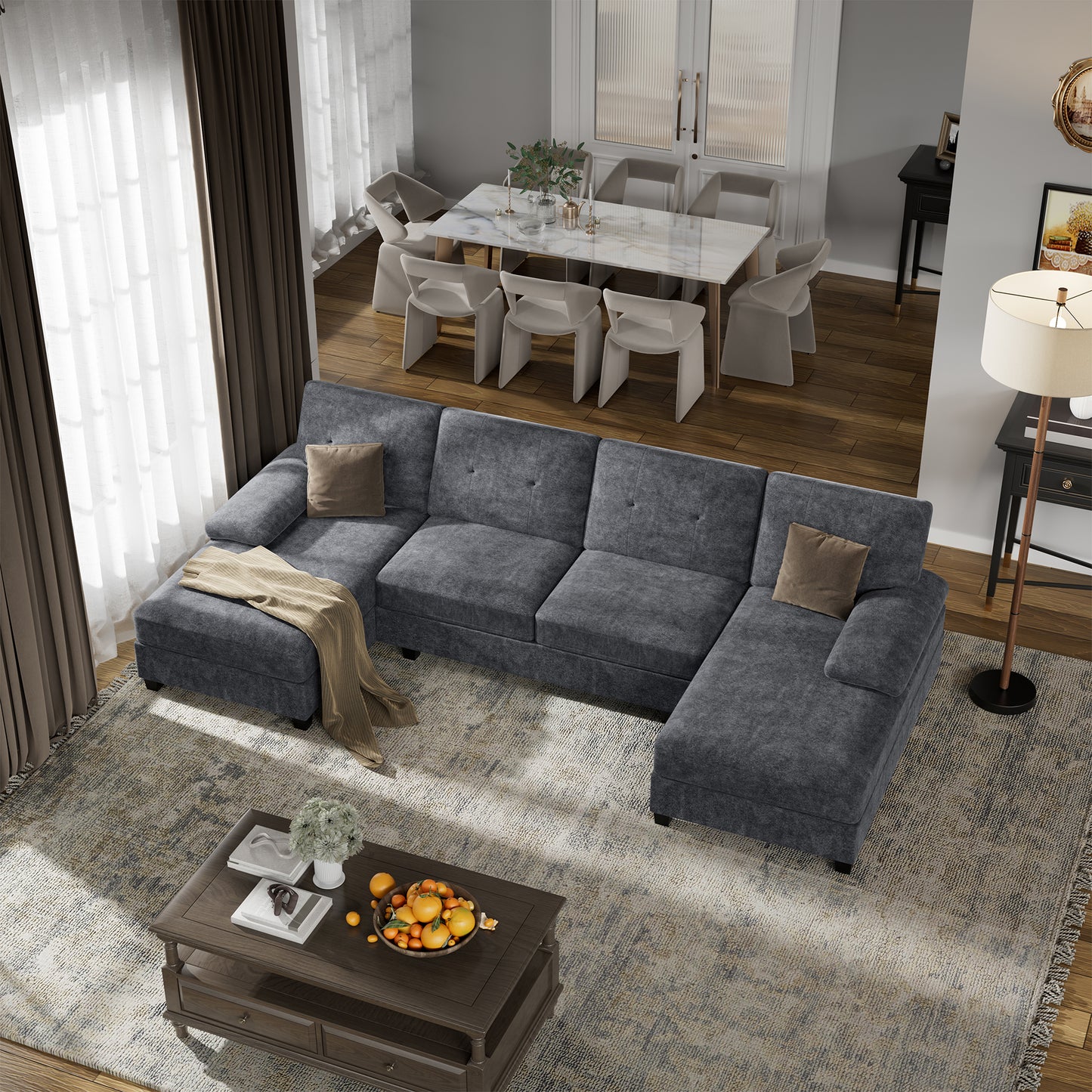 Walsunny 106'' 4-Seat U Shaped Modern Sectional Sofa with  Double Chaises