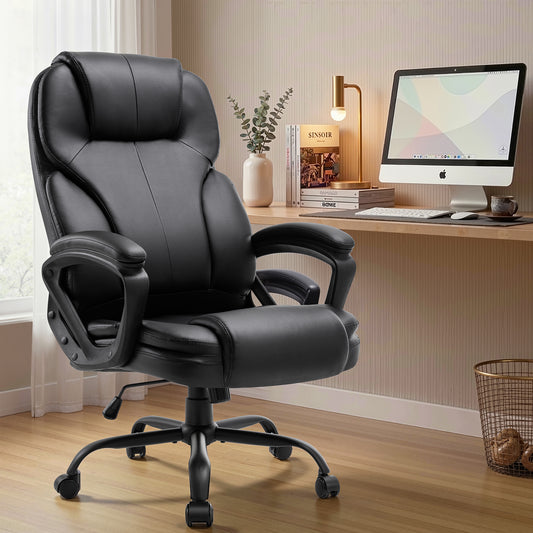 Walsunny Leather Office Chair, Big and Tall Executive Office Chair, High Back Ergonomic Wide Seat Computer Desk Chair, Adjustable Task Chair with Lumbar Support
