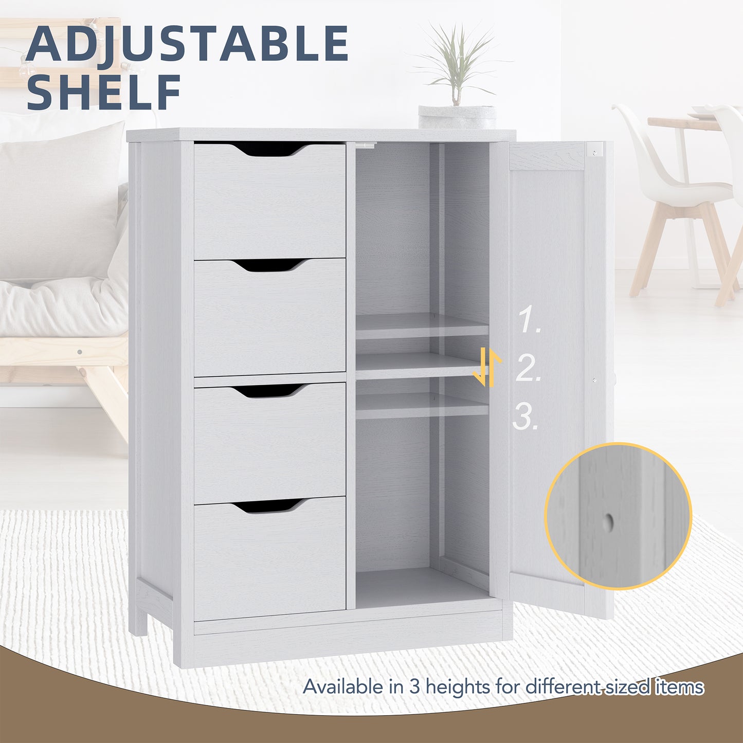Vongrasig Bathroom Storage Cabinet withStorage,Farmhouse Freestanding PantryCabinet with 2 Drawers and Shelves, WoodenStorage Organizer for Bathroom, Living Room, Grey