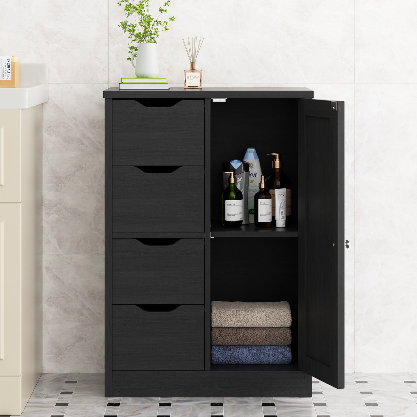 Vongrasig Bathroom Storage Cabinet withStorage,Farmhouse Freestanding PantryCabinet with 2 Drawers and Shelves, WoodenStorage Organizer for Bathroom, Living Room, Grey