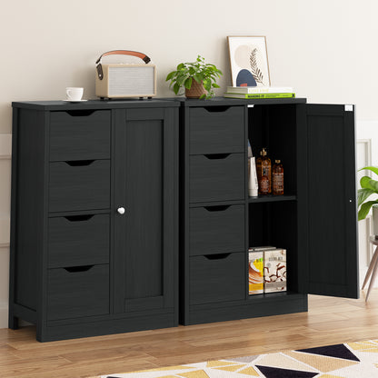 Shintenchi Bathroom Floor Storage Cabinet, Wooden Storage Organizer with 4 Drawers and 1 Cupboard, Freestanding Bathroom Furniture, Home Storage Unit with Adjustable Shelf