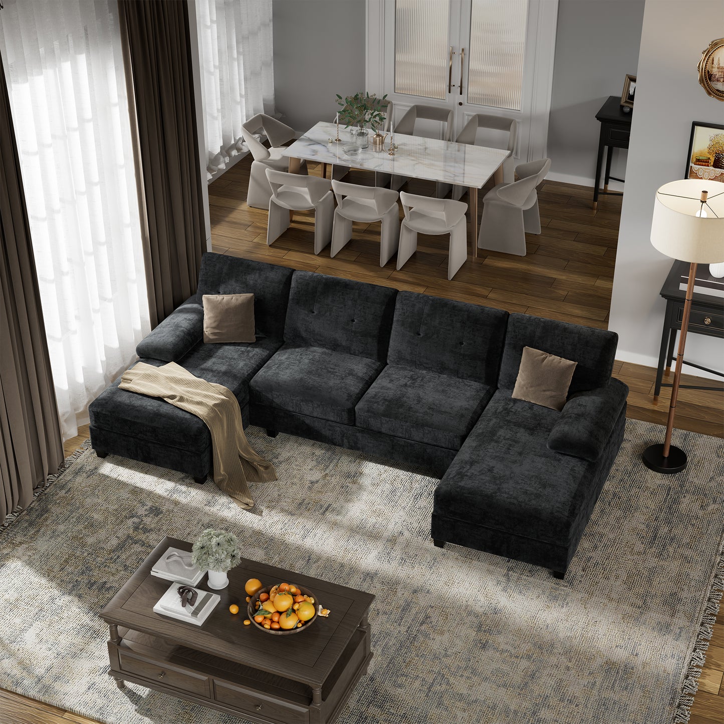 Walsunny 106'' 4-Seat U Shaped Modern Sectional Sofa with  Double Chaises