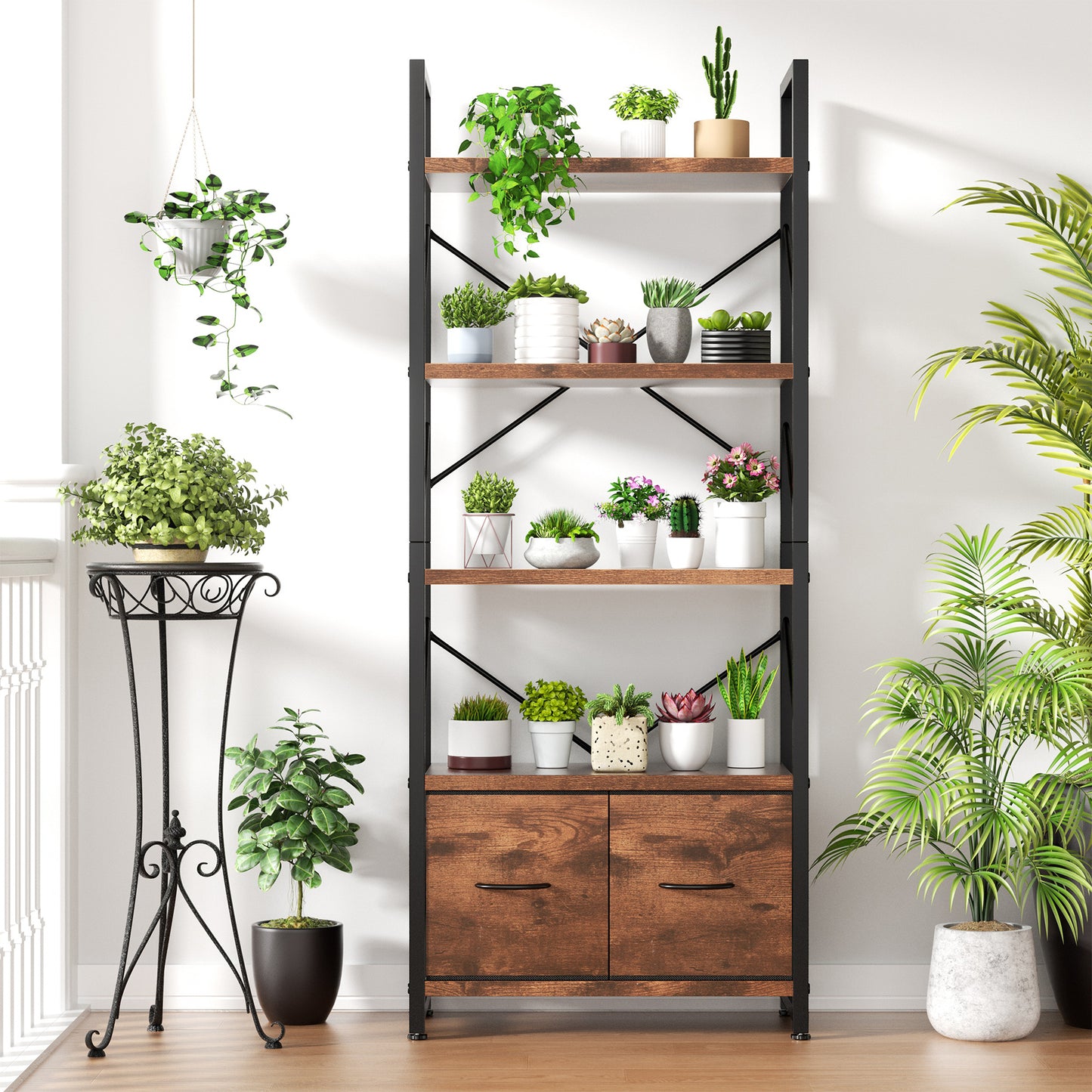 Walsunny Bookshelf Organizer, Solid Rubberwood Frame, Espresso Finish, 23.8" D x 12" W x 62.4" H