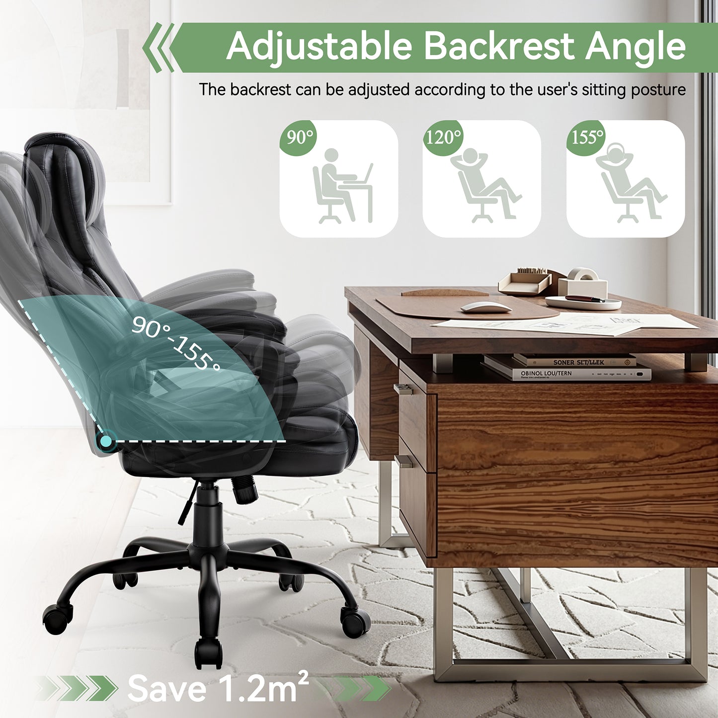 Walsunny Leather Office Chair, Big and Tall Executive Office Chair, High Back Ergonomic Wide Seat Computer Desk Chair, Adjustable Task Chair with Lumbar Support