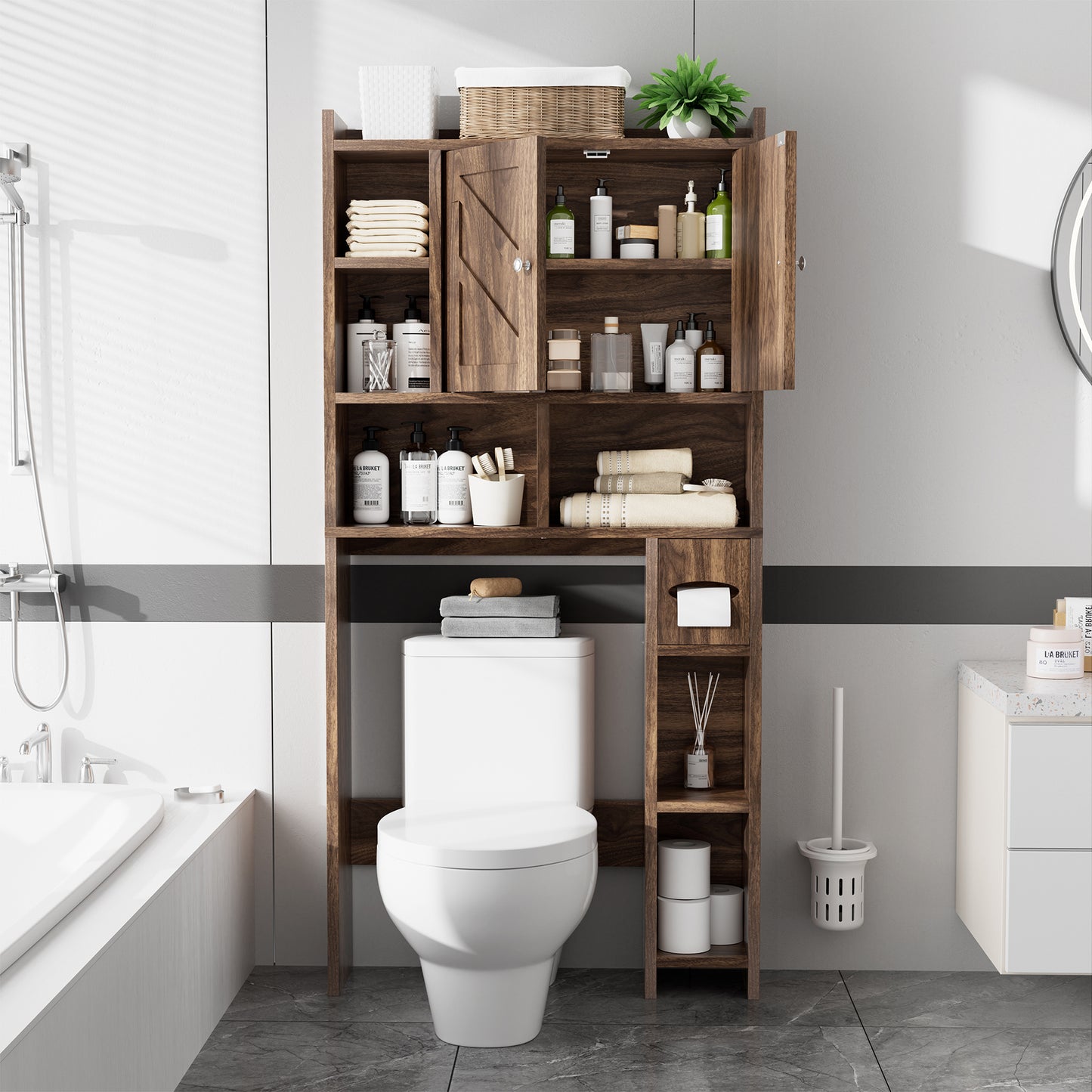 Walsunny Over the Toilet Storage Cabinet Bathroom Storage Organizers and Storage Barn Door Spacesaver Bathroom
