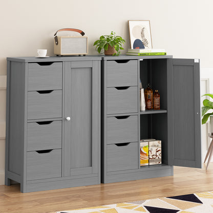 Shintenchi Bathroom Floor Storage Cabinet, Wooden Storage Organizer with 4 Drawers and 1 Cupboard, Freestanding Bathroom Furniture, Home Storage Unit with Adjustable Shelf