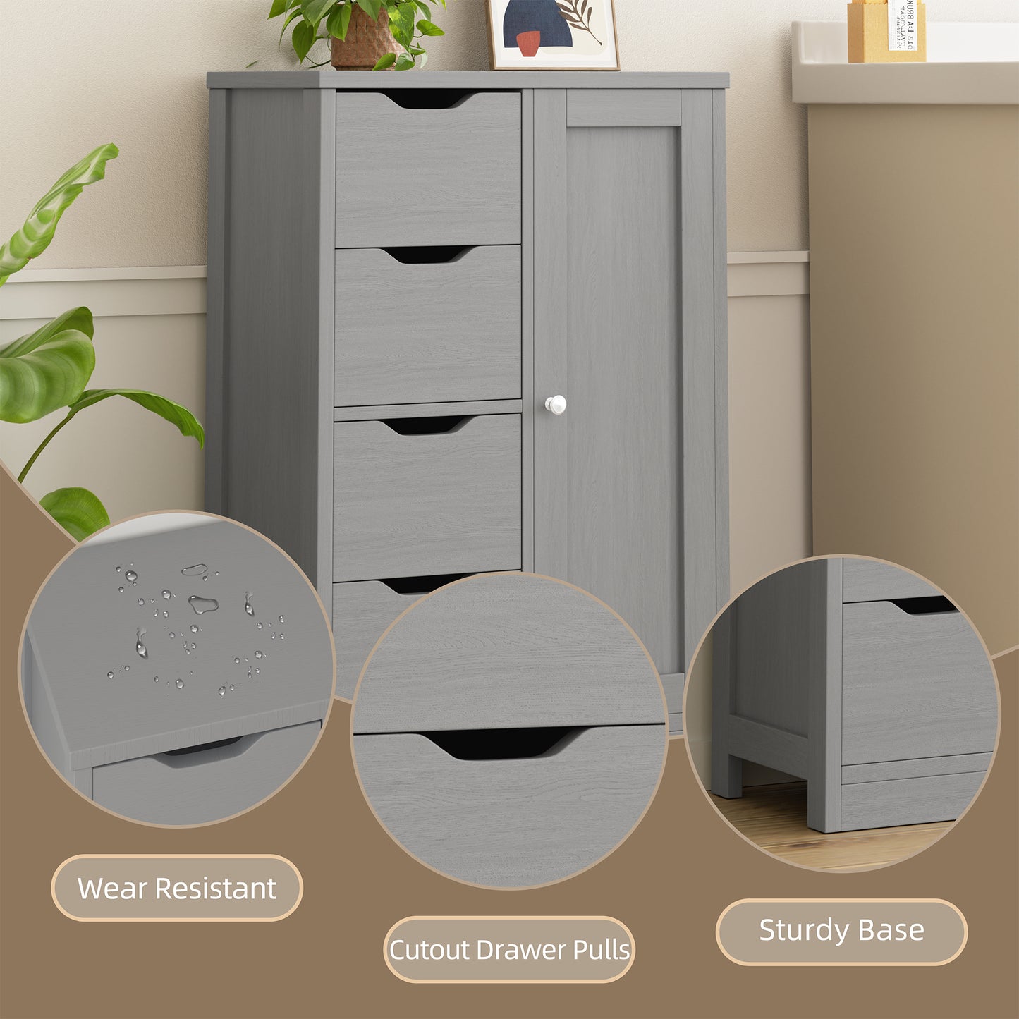 Vongrasig Bathroom Storage Cabinet withStorage,Farmhouse Freestanding PantryCabinet with 2 Drawers and Shelves, WoodenStorage Organizer for Bathroom, Living Room, Grey