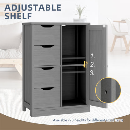 Shintenchi Bathroom Floor Storage Cabinet, Wooden Storage Organizer with 4 Drawers and 1 Cupboard, Freestanding Bathroom Furniture, Home Storage Unit with Adjustable Shelf
