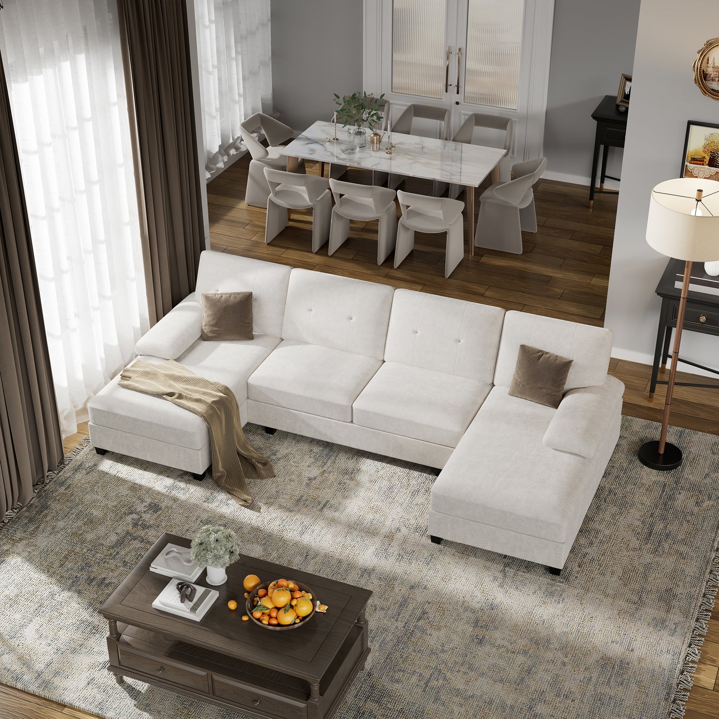 Walsunny 106'' 4-Seat U Shaped Modern Sectional Sofa with  Double Chaises
