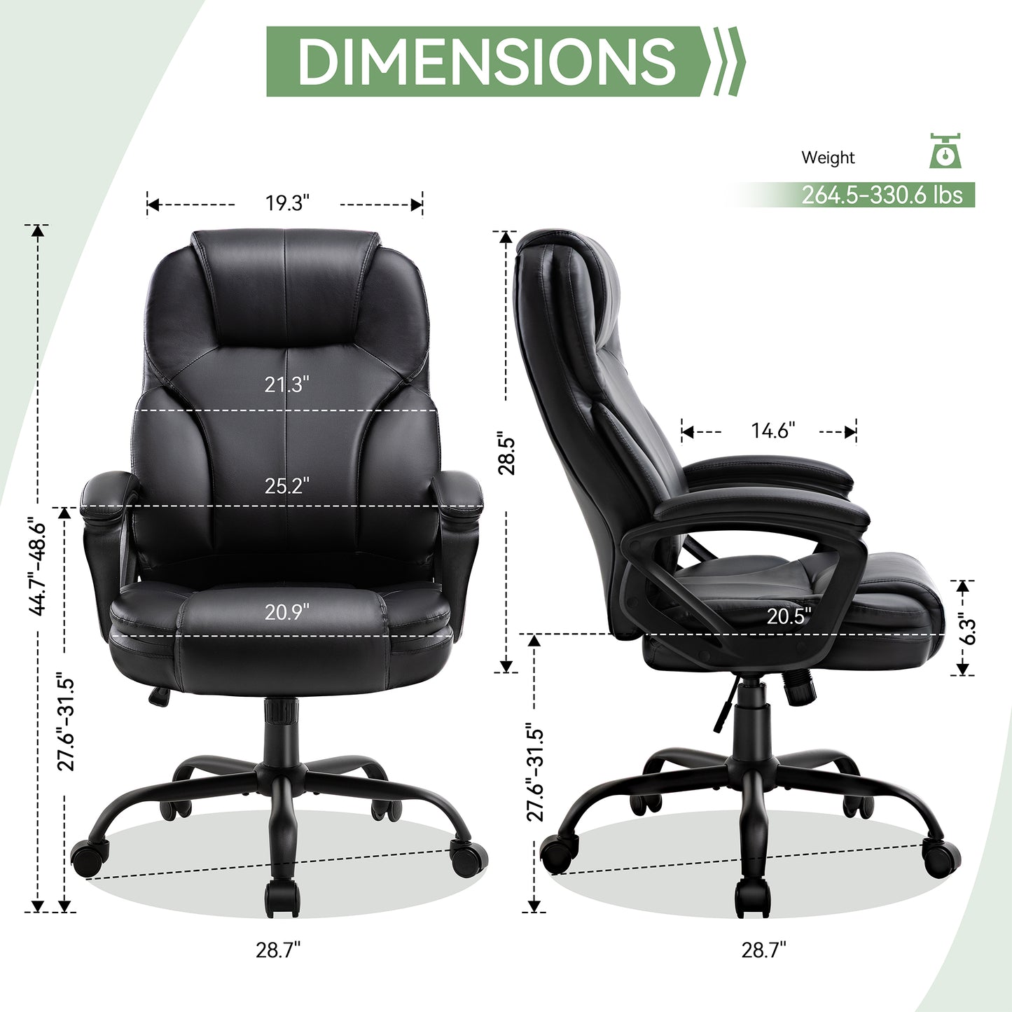 Walsunny Leather Office Chair, Big and Tall Executive Office Chair, High Back Ergonomic Wide Seat Computer Desk Chair, Adjustable Task Chair with Lumbar Support
