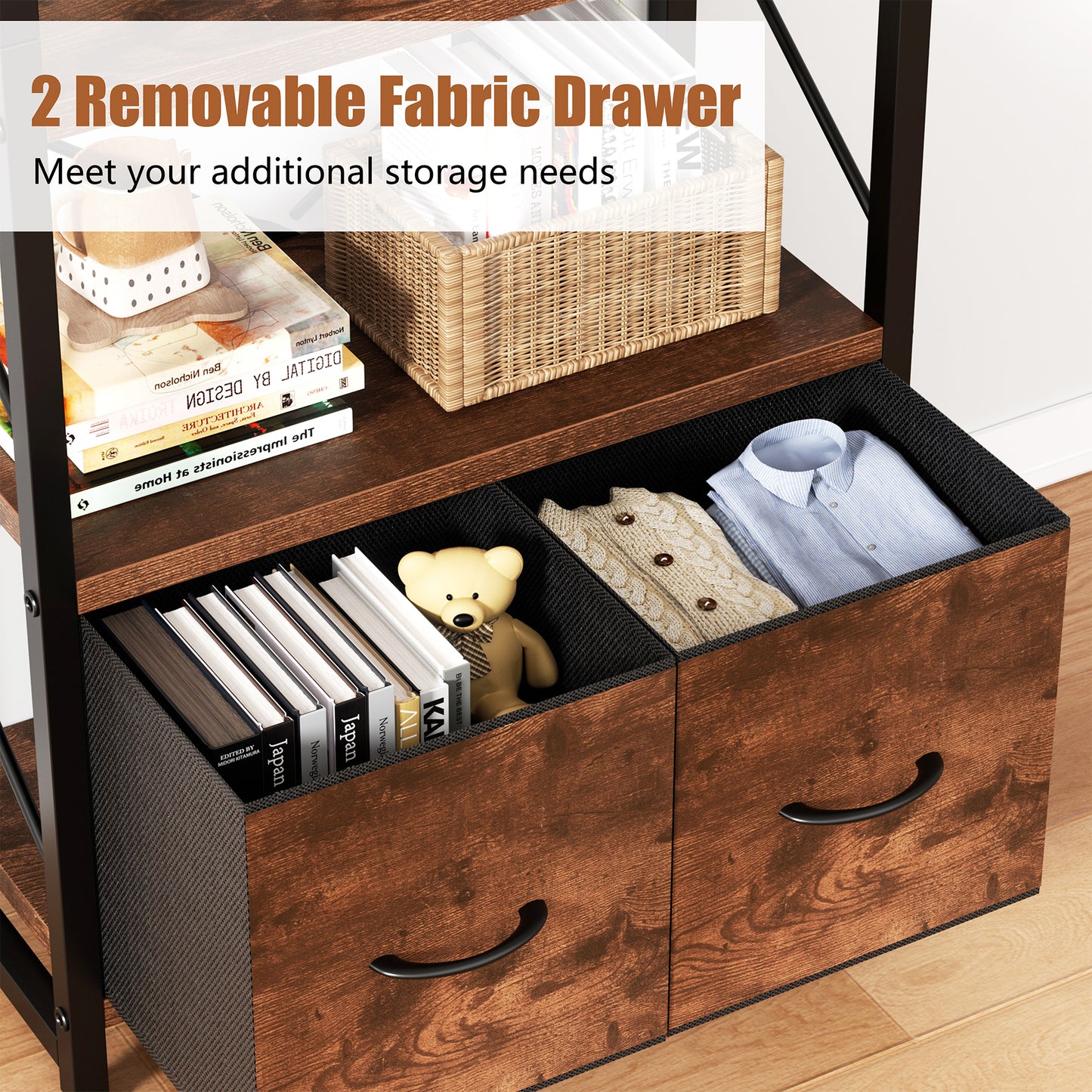 Walsunny Bookshelf Organizer, Solid Rubberwood Frame, Espresso Finish, 23.8" D x 12" W x 62.4" H