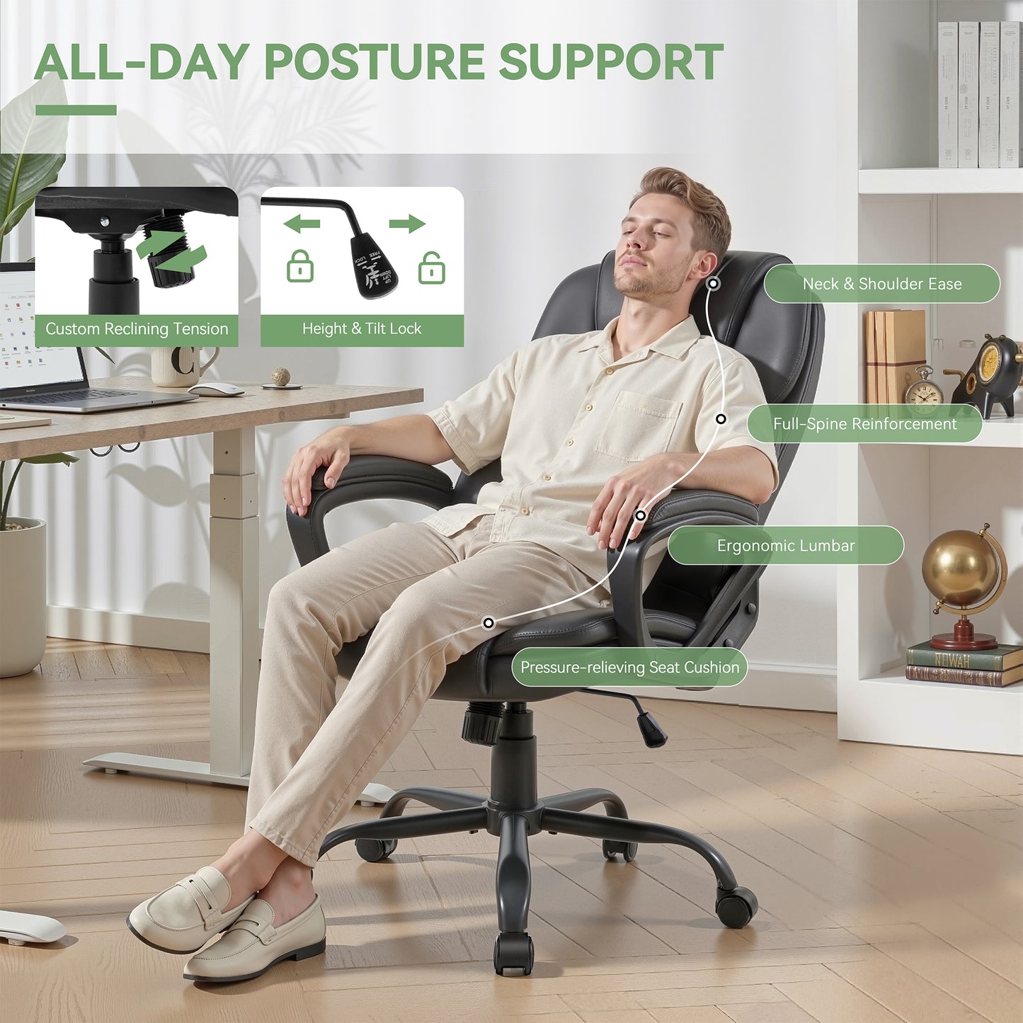 Walsunny Leather Office Chair, Big and Tall Executive Office Chair, High Back Ergonomic Wide Seat Computer Desk Chair, Adjustable Task Chair with Lumbar Support
