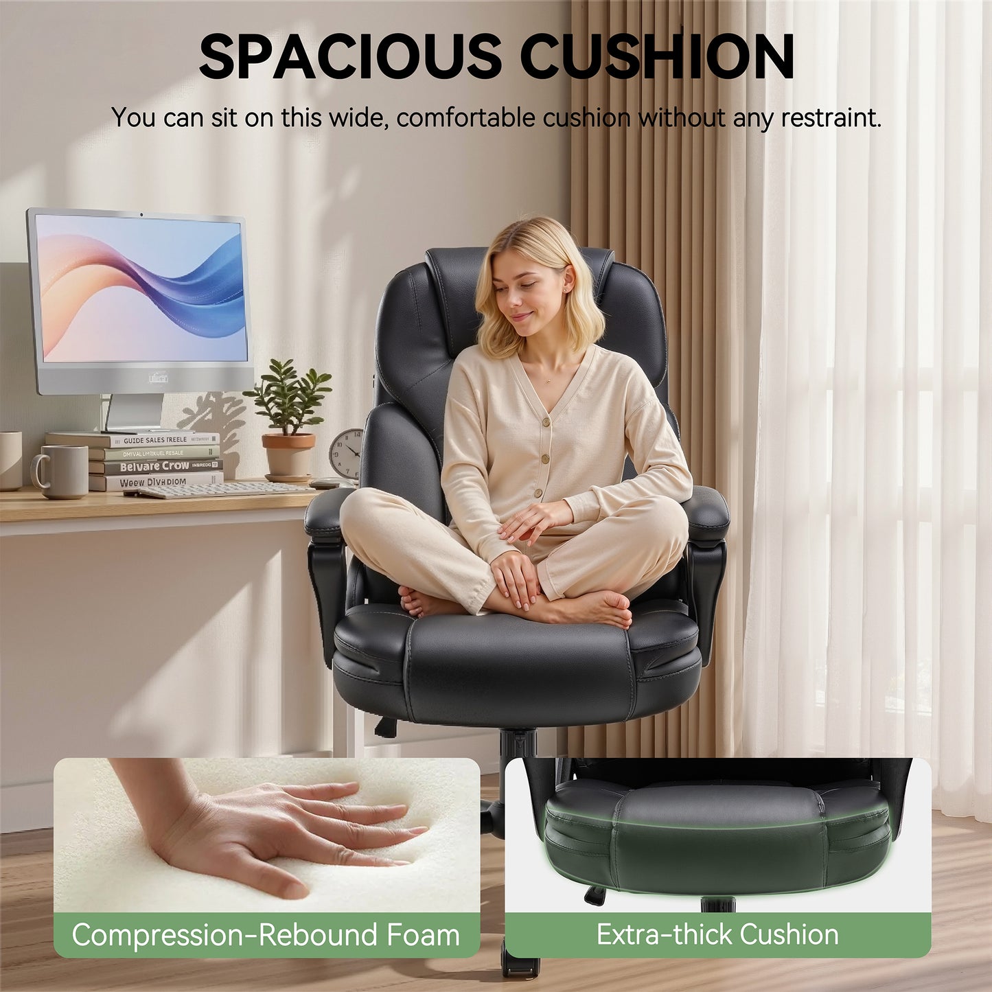 Walsunny Leather Office Chair, Big and Tall Executive Office Chair, High Back Ergonomic Wide Seat Computer Desk Chair, Adjustable Task Chair with Lumbar Support