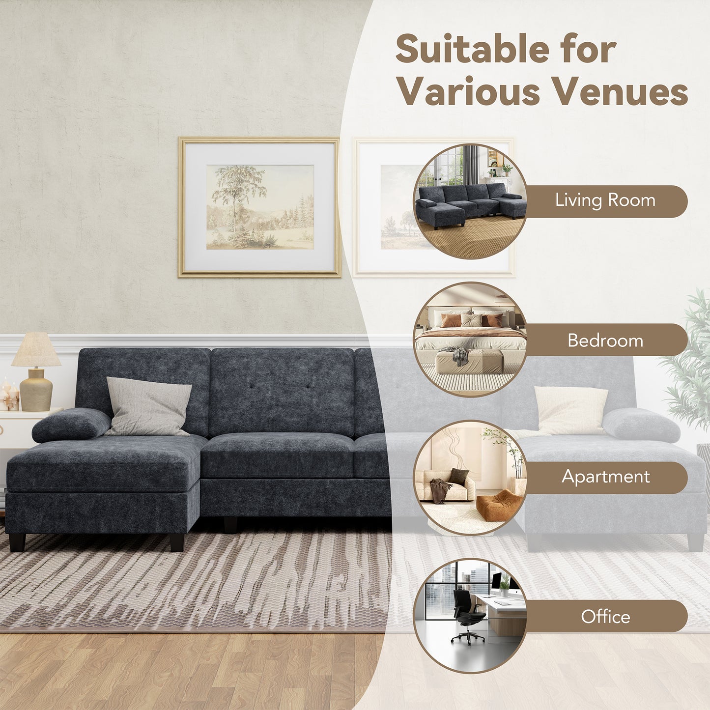 Walsunny 106'' 4-Seat U Shaped Modern Sectional Sofa with  Double Chaises