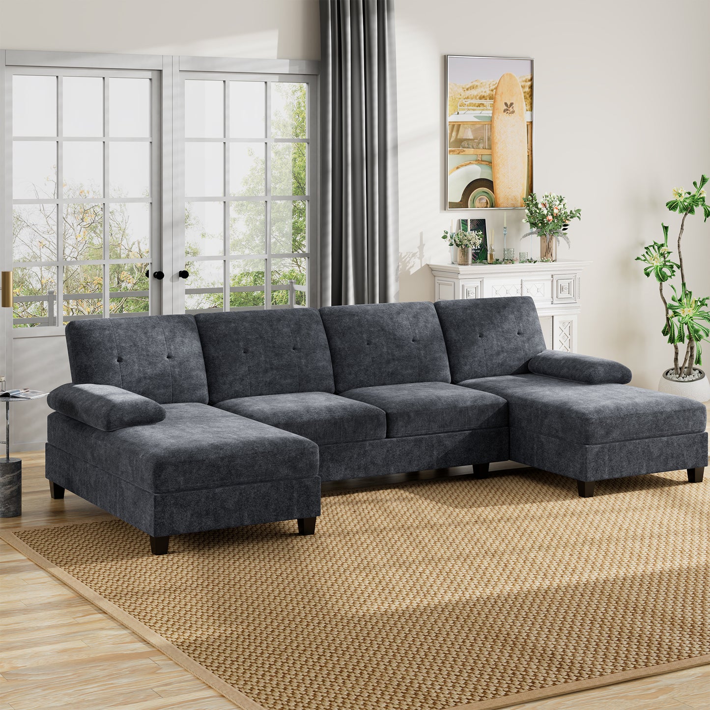 Walsunny 106'' 4-Seat U Shaped Modern Sectional Sofa with  Double Chaises