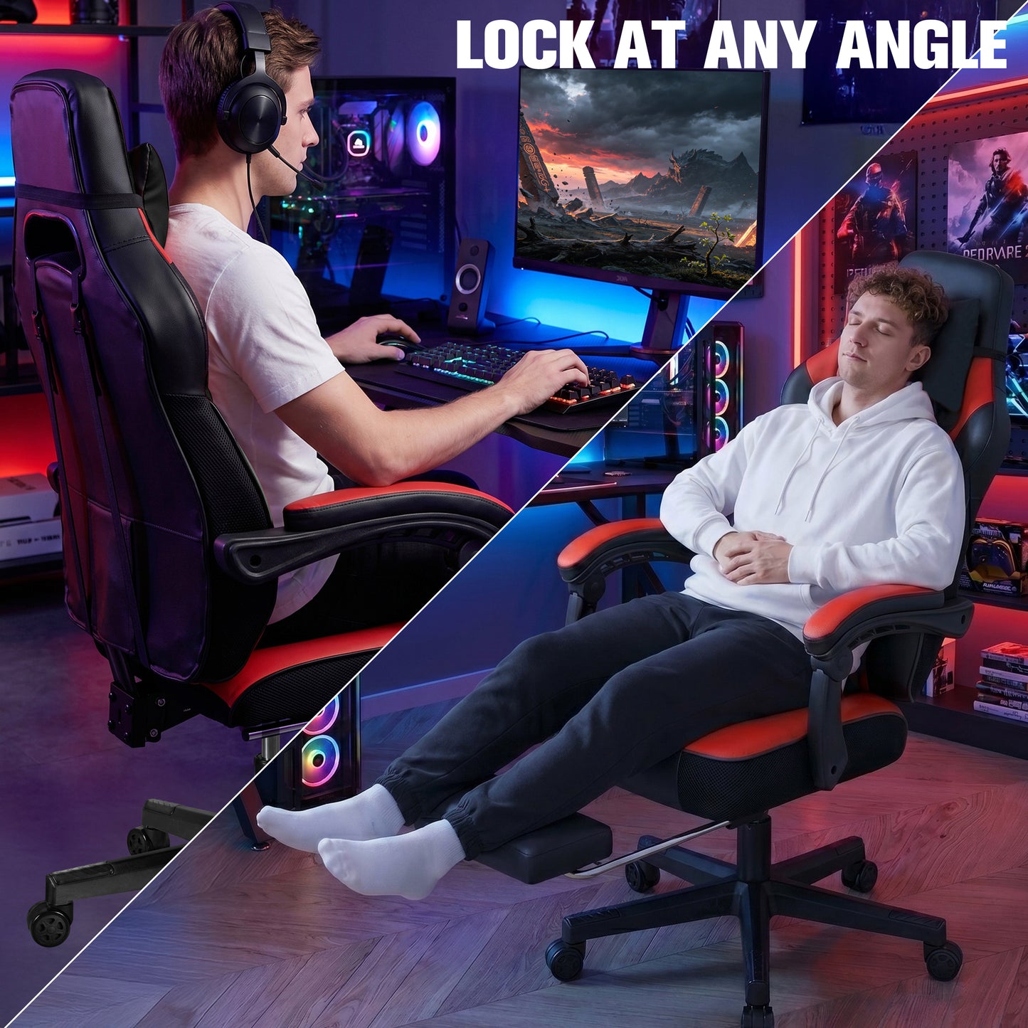 Walsunny Ergonomic Gaming Chair, Reclining Computer Gamer Chair with Footrest and Massage Lumbar, Swivel Racing Style Office Chair