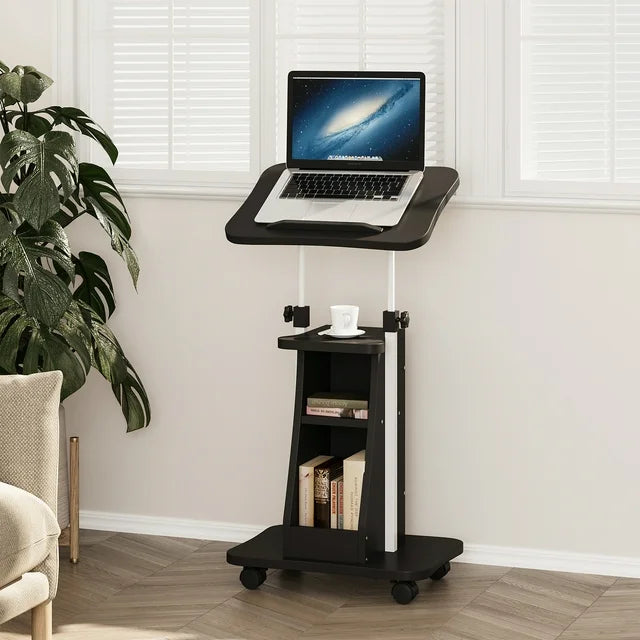 Walsunny Mobile Podium Standing Rolling Laptop Cart w/Tilt Desktop Adjustable Height Portable Computer Desk on Wheels