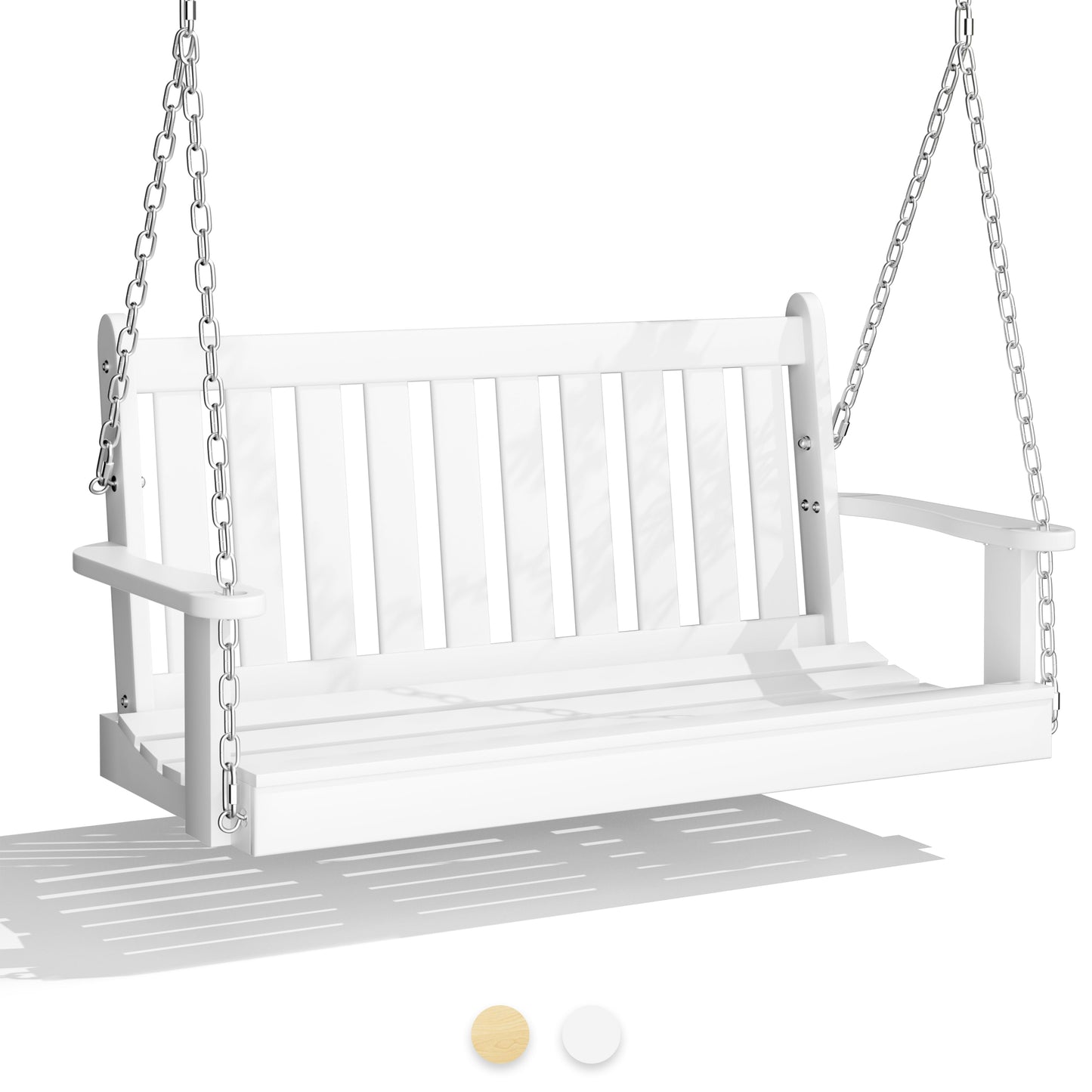 Walsunny Wooden Hanging Swing Chair Natural Wood 2-Seated Bench Swing with Hanging Chains and Cozy Armrests Patio Porch Swing