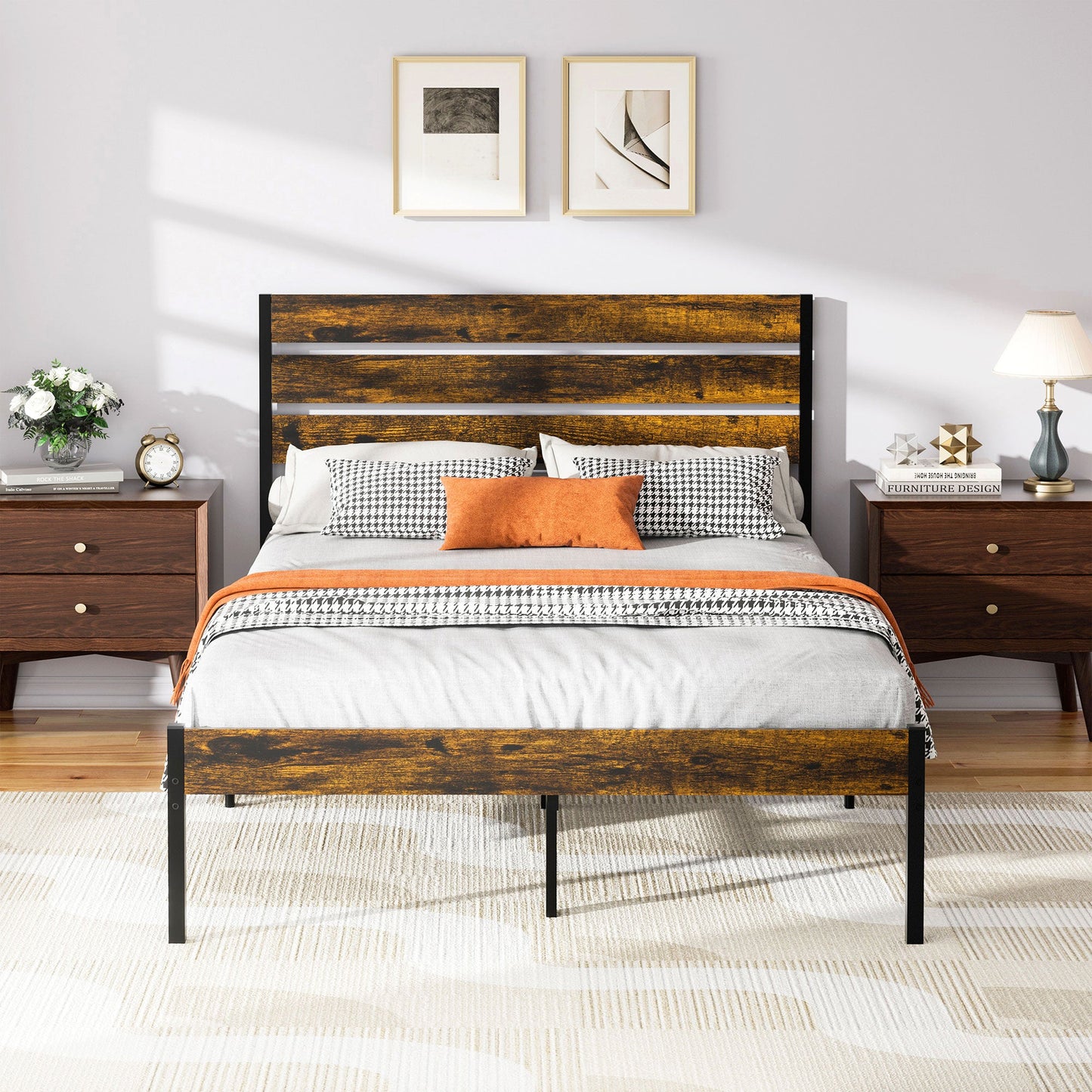 Walsunny Full Size Heavy Duty Twin Size Bed Frame with Headboard and Footboard