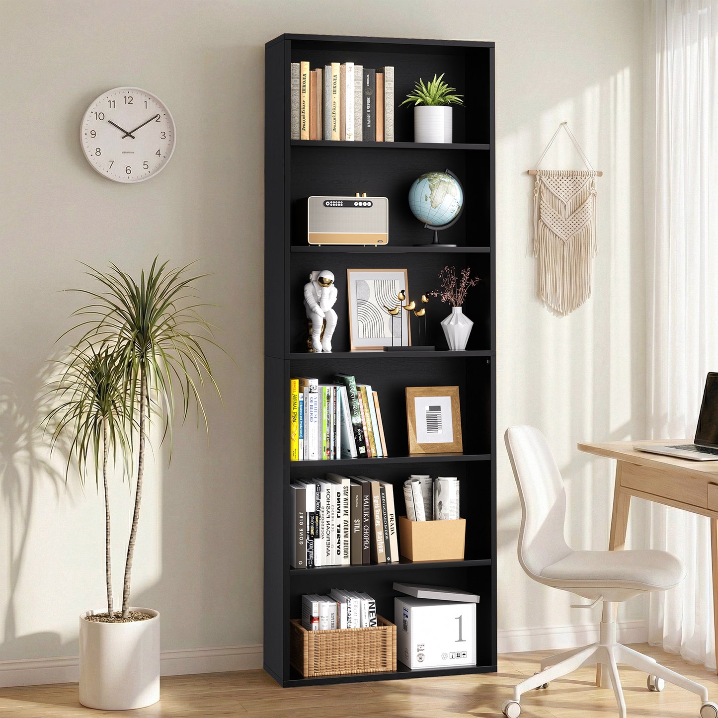 Walsunny 6 Tier Bookshelf Standard Wooden Bookcase Display Shelf with Storage Anti-tipping Device for Home Office Living Room