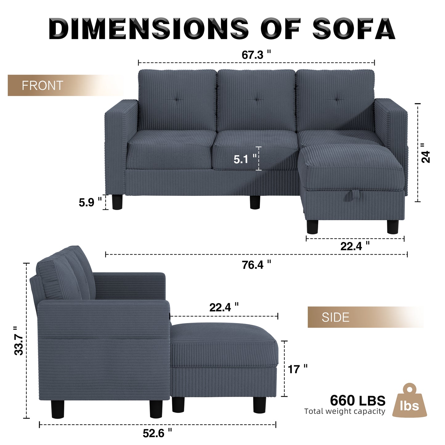 Walsunny Convertible Sectional Sofa Couch, Modern Linen Fabric L-Shaped Couch 3-Seat Sofa Sectional with Reversible Chaise for Small Living Room, Apartment and Small Space