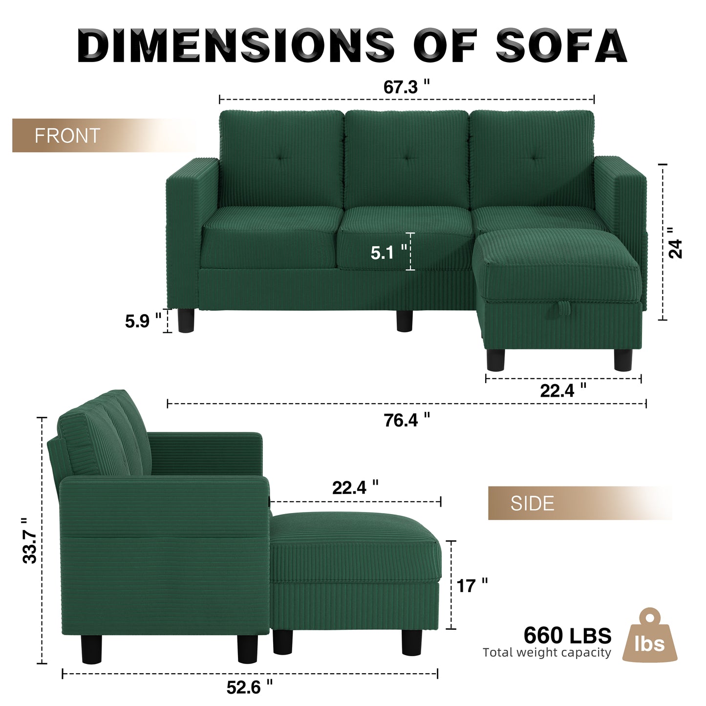 Walsunny Convertible Sectional Sofa Couch, Modern Linen Fabric L-Shaped Couch 3-Seat Sofa Sectional with Reversible Chaise for Small Living Room, Apartment and Small Space