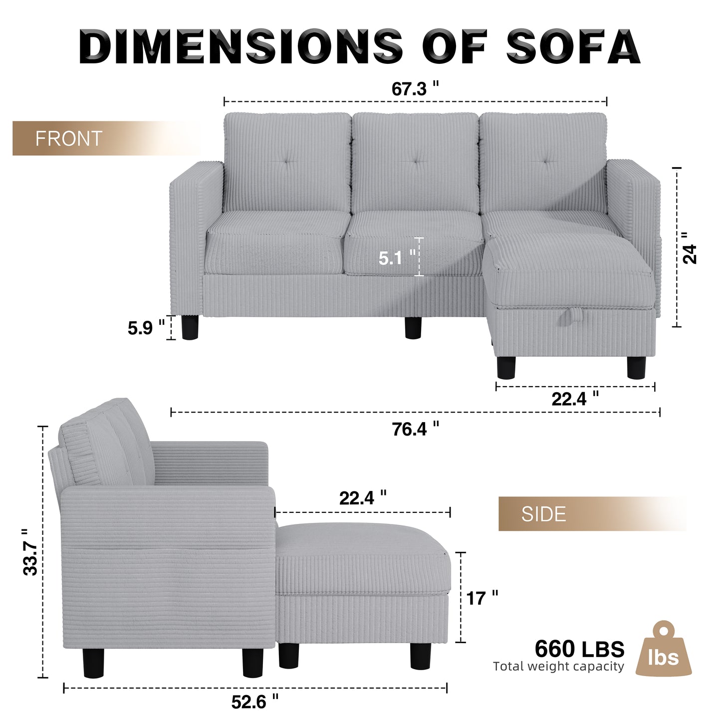 Walsunny Convertible Sectional Sofa Couch, Modern Linen Fabric L-Shaped Couch 3-Seat Sofa Sectional with Reversible Chaise for Small Living Room, Apartment and Small Space