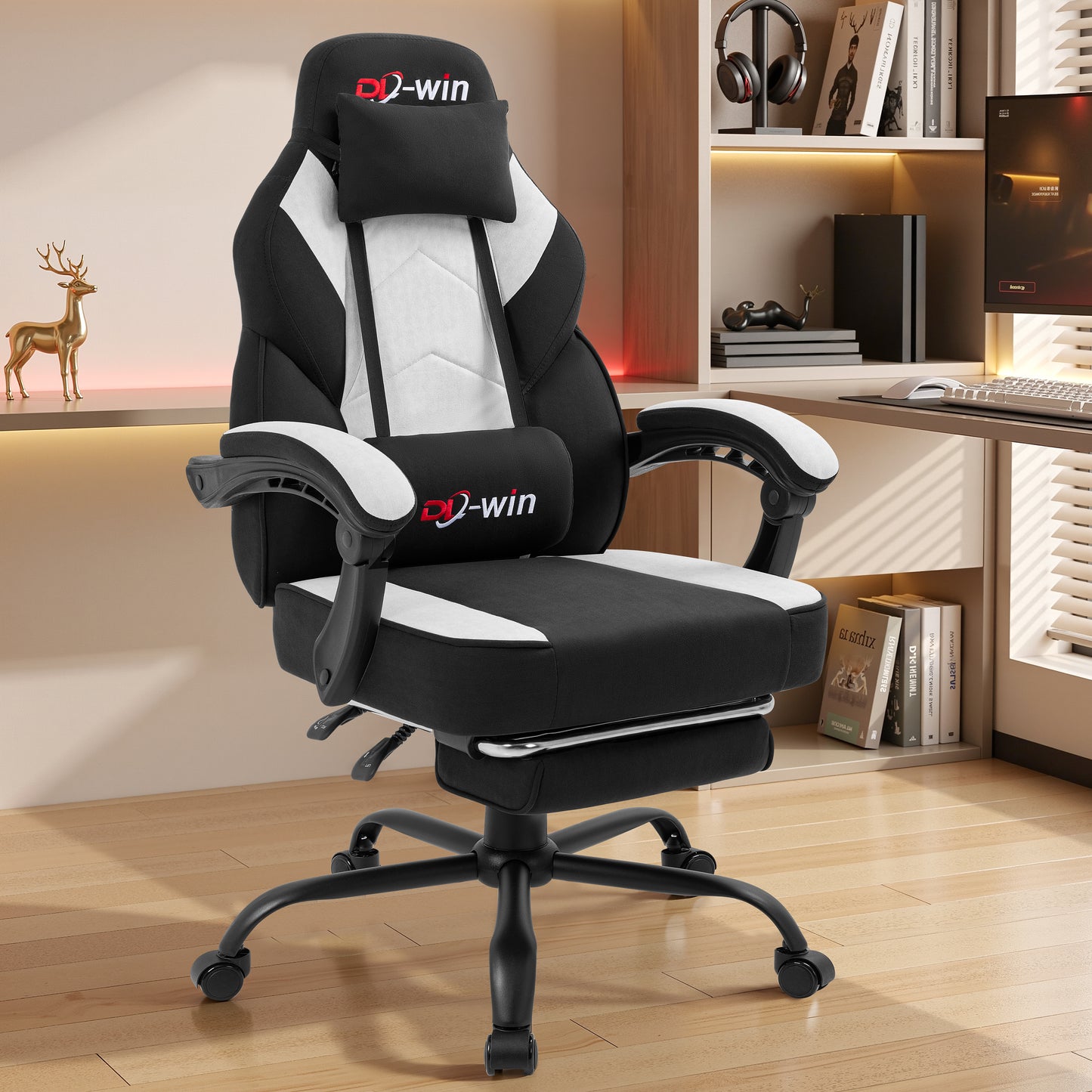 Walsunny Ergonomic Gaming Chair, Office Chair with High Back and Lumber Support, Swivel Racing Chair with Adjustable Pillows & Footrest