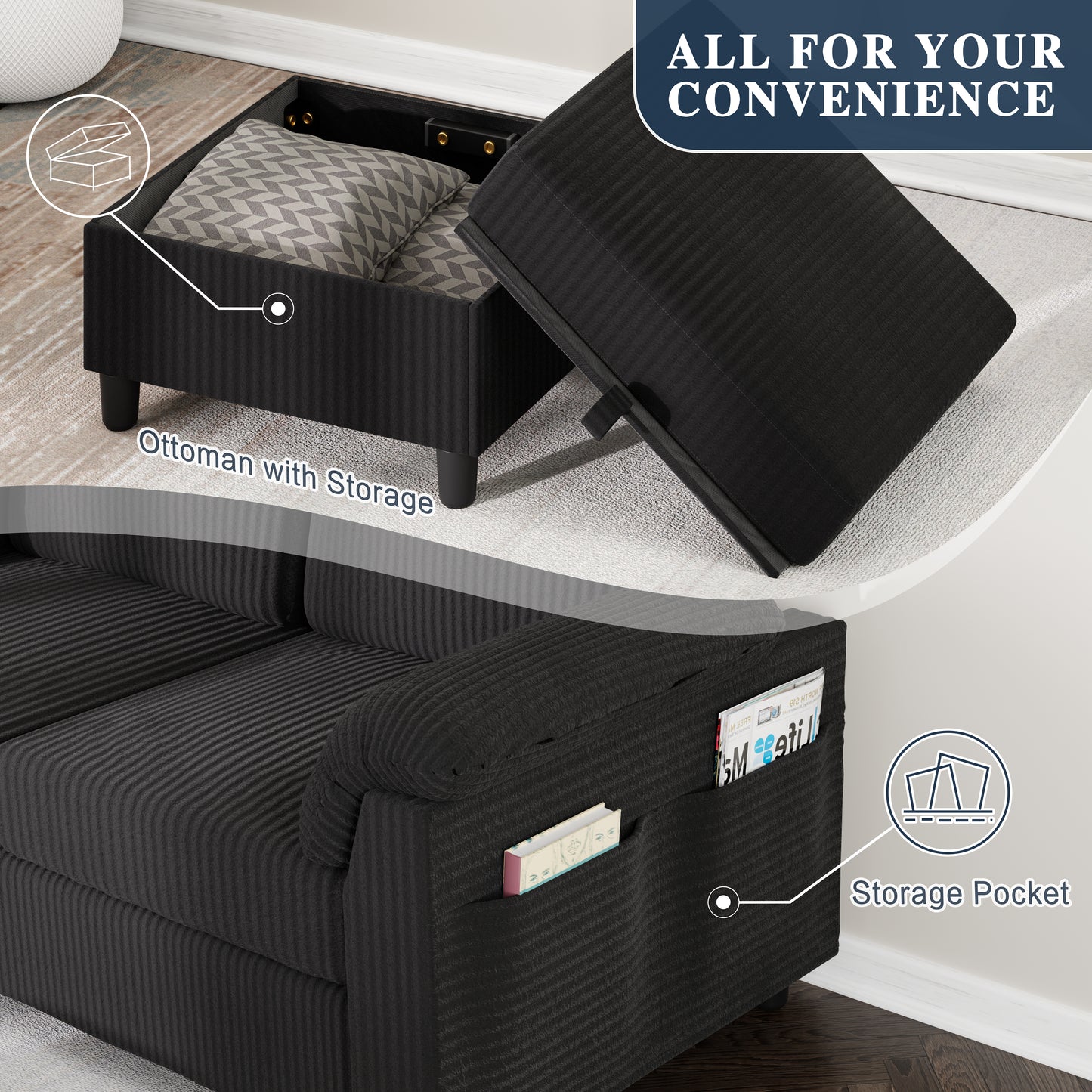 Walsunny 79"Convertible Sectional Sofa, L Shaped Couch Reversible Chaise for Living Room Modern Linen Fabric for Living Room