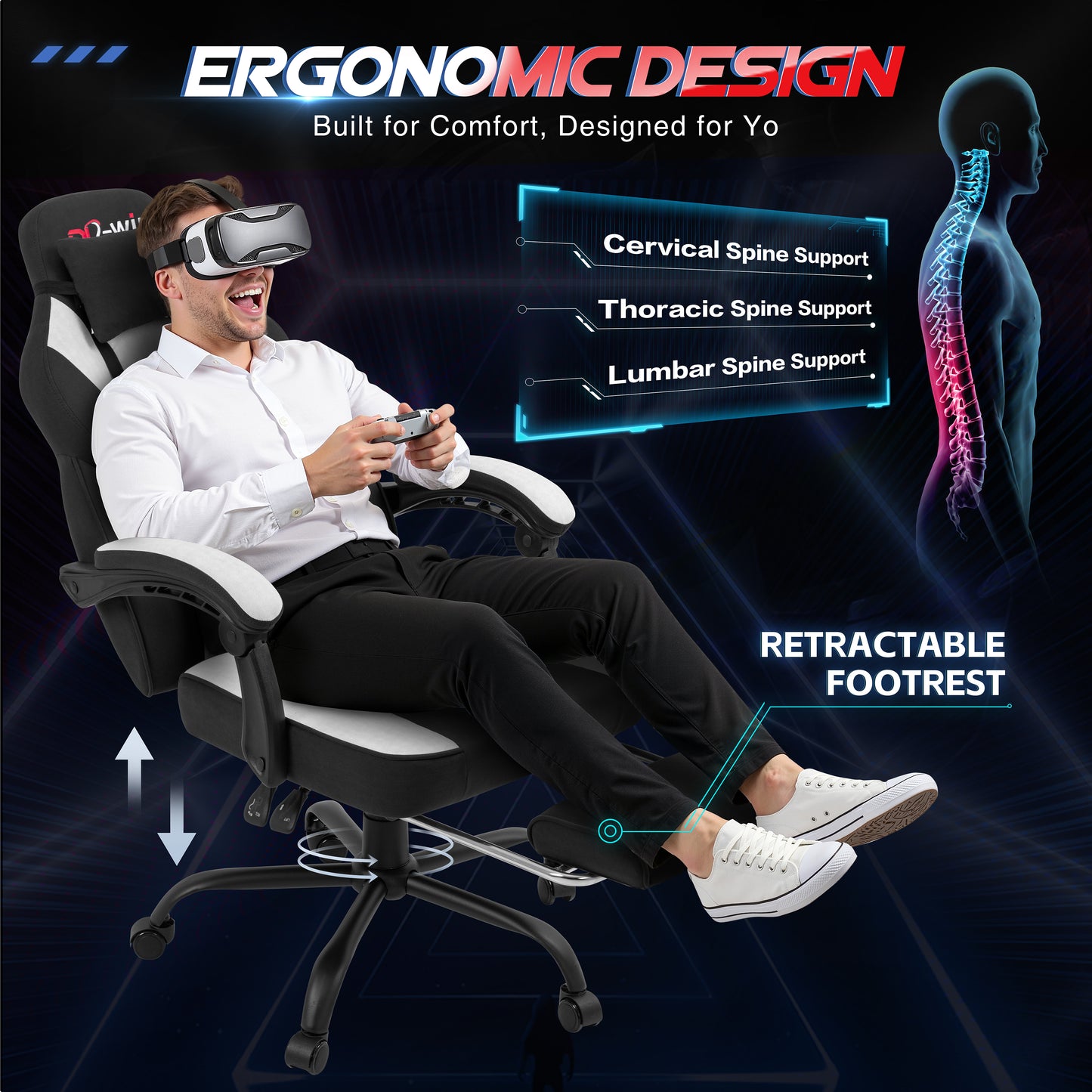 Walsunny Ergonomic Gaming Chair, Office Chair with High Back and Lumber Support, Swivel Racing Chair with Adjustable Pillows & Footrest