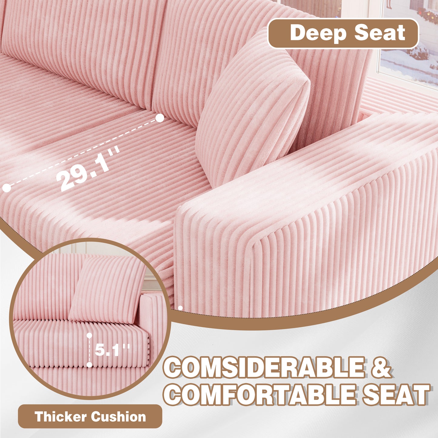Walsunny 105" Boneless Couches for Living Room Modular Sectional Sofa L-Shape Couch with Oversized Chaise, Cloud Couch Deep Seat Memory Foam Upholstered for Bedroom, Plush Corduroy Fabric