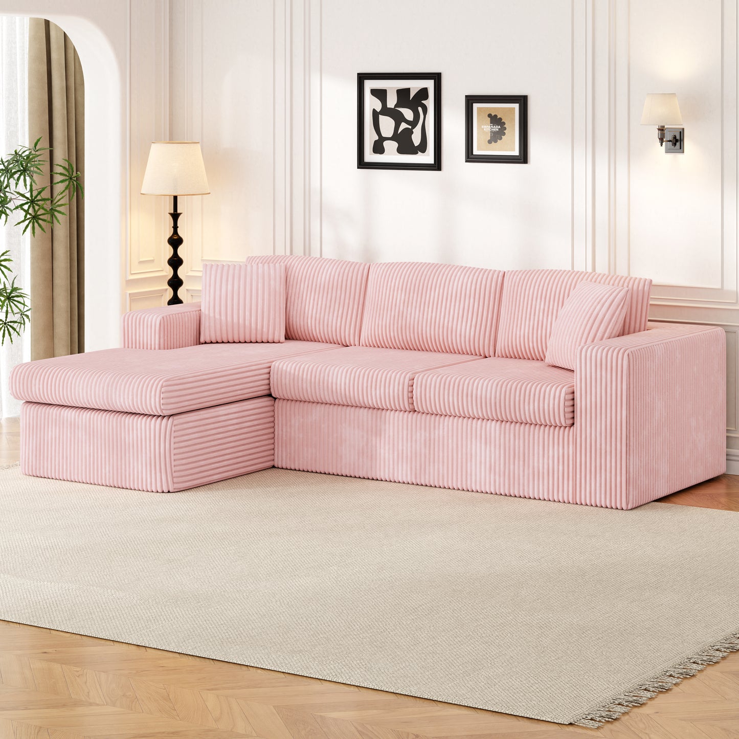 Walsunny 105" Boneless Couches for Living Room Modular Sectional Sofa L-Shape Couch with Oversized Chaise, Cloud Couch Deep Seat Memory Foam Upholstered for Bedroom, Plush Corduroy Fabric