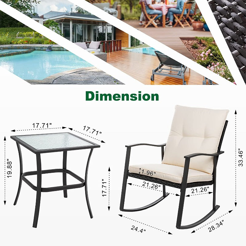 Walsunny Patio Furniture 3 Pieces Outdoor Rocking Chair Set