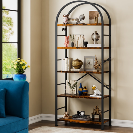 Walsunny Bookshelves Wooden Bookcases 5 Tiers H-Shaped Bookshelf with 5 Open Display Shelves