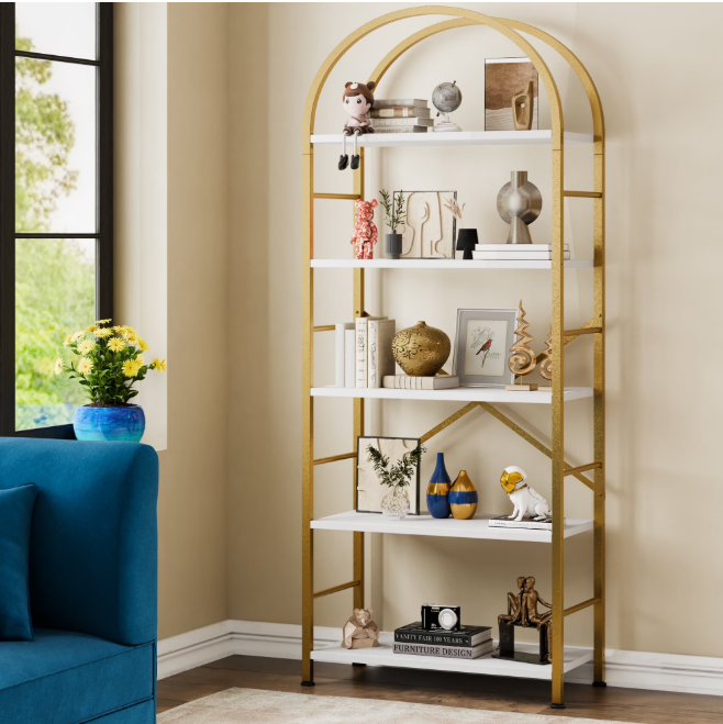 Walsunny Bookshelves Wooden Bookcases 5 Tiers H-Shaped Bookshelf with 5 Open Display Shelves