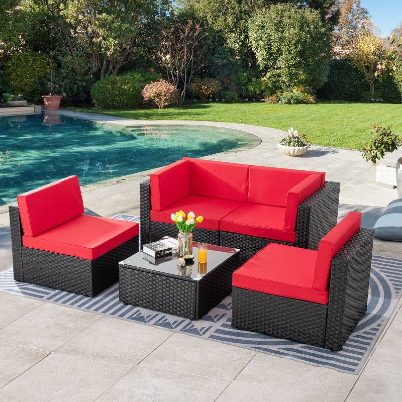 Walsunny Patio Furniture 5 Pieces Outdoor Sectional Sofas