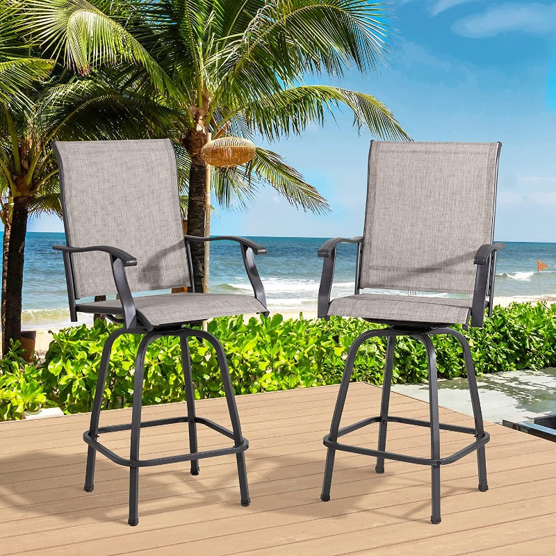 Walsunny Patio Furniture Outdoor All-Weather Texilene Swivel High Bar Stools Set