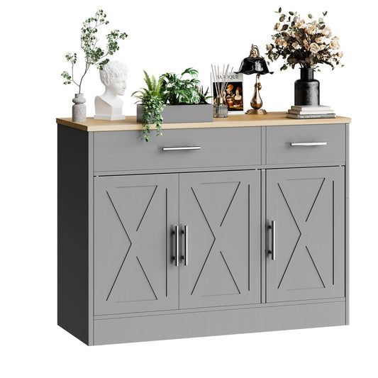 Walsunny Kitchen Buffet Sideboard Cabinet with Adjustable Shelf,Wooden Storage Cabinet with 3 Doors and 2 Drawers,Modern Farmhouse Coffee Bar Cabinet with Storage for Kitchen/Living Room