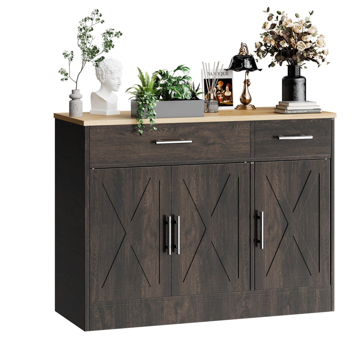 Walsunny Kitchen Buffet Sideboard Cabinet with Adjustable Shelf,Wooden Storage Cabinet with 3 Doors and 2 Drawers,Modern Farmhouse Coffee Bar Cabinet with Storage for Kitchen/Living Room
